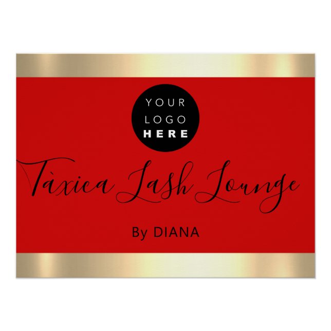 Makeup Studio Eyelashes Extension Logo Red Gold Poster (Front)