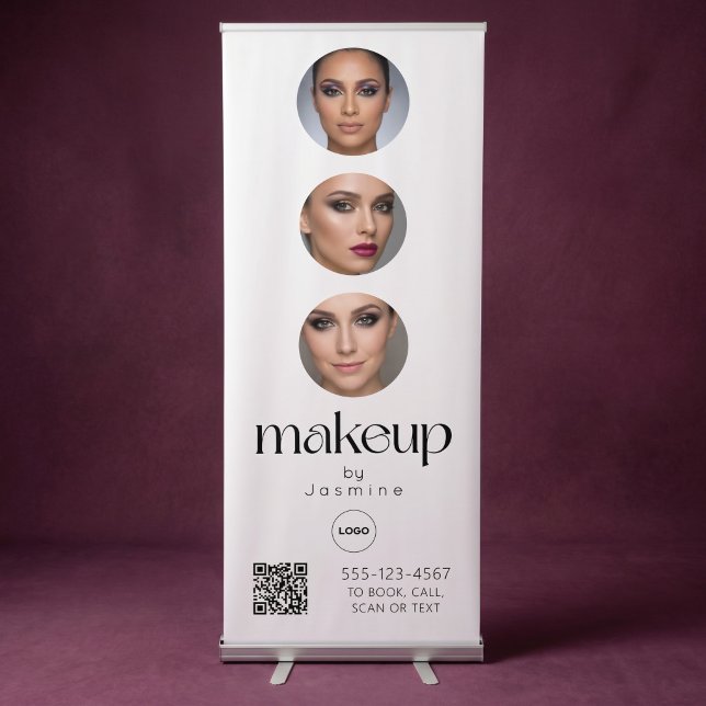 Makeup Studio QR Code Photo Collage Salon Display Retractable Banner (Creator Uploaded)