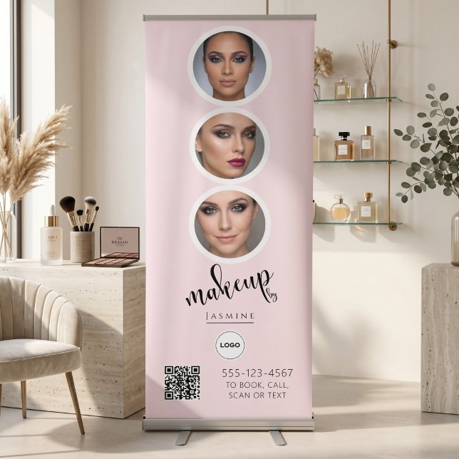 Makeup Studio QR Code Photo Collage Salon Display Retractable Banner (Creator Uploaded)