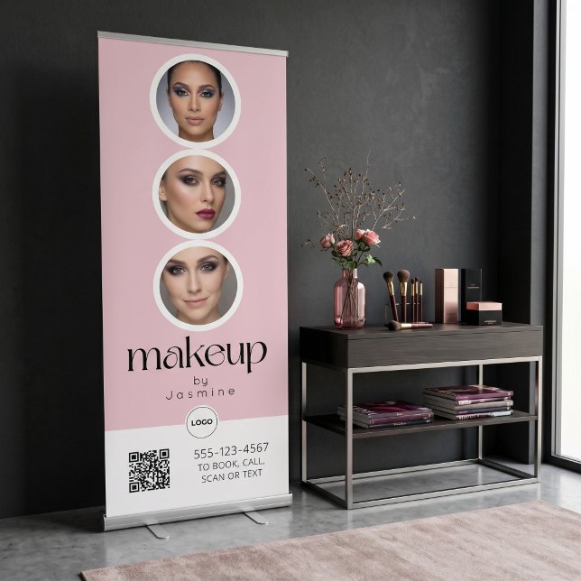 Makeup Studio QR Code Photo Collage Salon Display Retractable Banner (Creator Uploaded)
