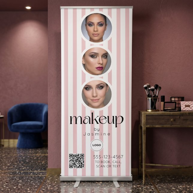 Makeup Studio QR Code Photo Collage Salon Display Retractable Banner (Creator Uploaded)