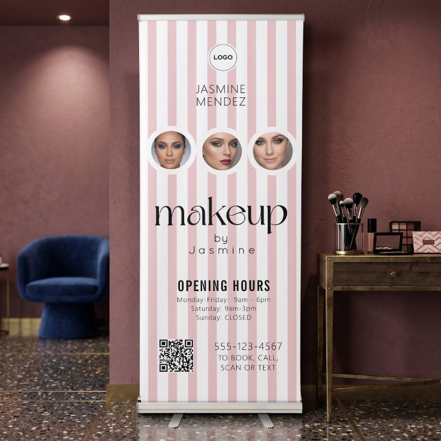 Makeup Studio QR Code Photo Collage Salon Display Retractable Banner (Creator Uploaded)