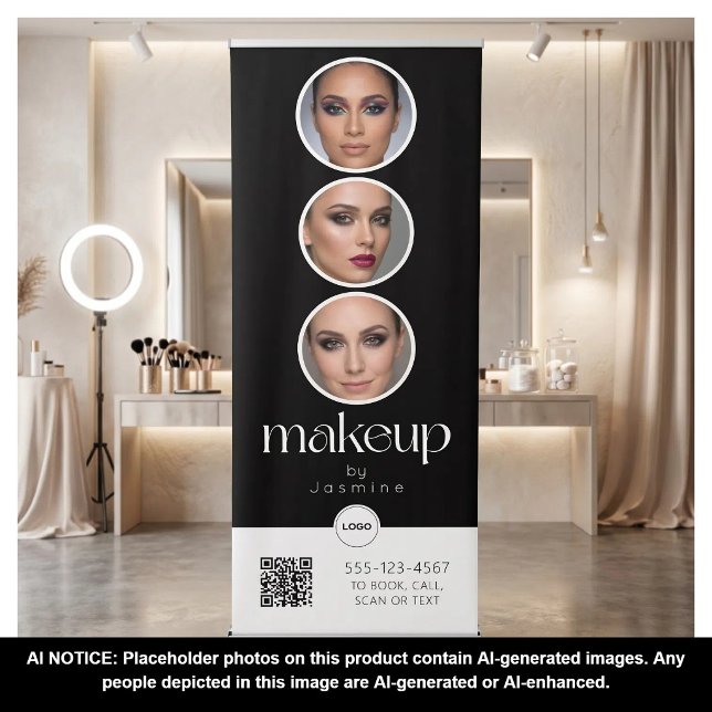 Makeup Studio QR Code Photo Collage Salon Display Retractable Banner (Creator Uploaded)