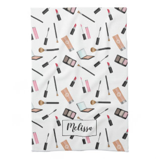 Makeup Stuff Illustrated Pattern Personalized Name Towel