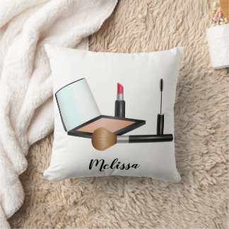 Makeup Stuff Illustration With Personalized Name Throw Pillow