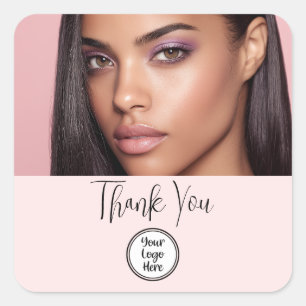 Makeup Thank You Photo Blush Pink Script Your Logo Square Sticker