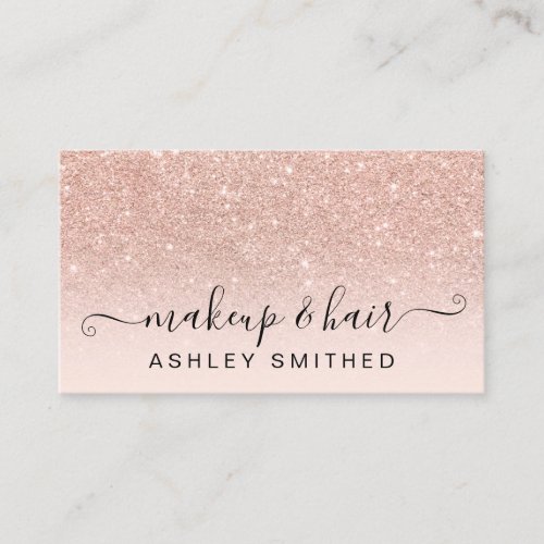 Makeup typography blush rose gold glitter ombre business card