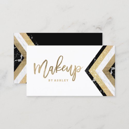 Makeup typography chevron marble gold stripes business card