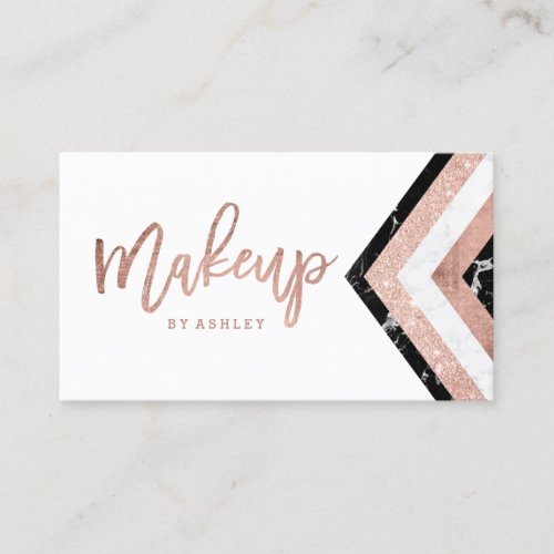 Makeup typography chevron marble rose gold stripes business card