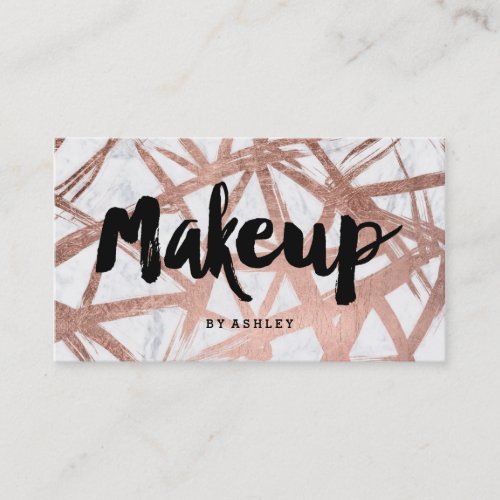 Makeup typography faux rose gold brush marble business card