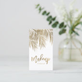 Makeup typography gold palm tree leaf white business card (Standing Front)