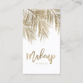 Makeup typography gold palm tree leaf white business card (Front)