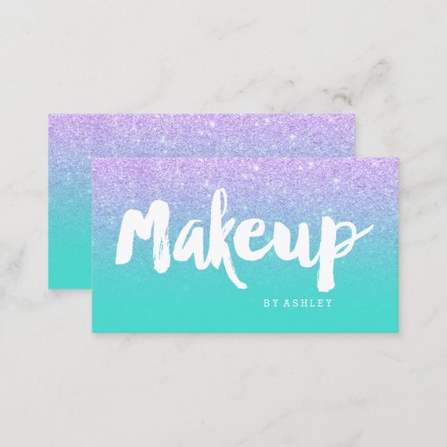 Makeup typography mermaid lavender turquoise business card