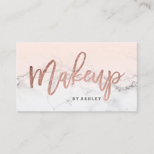 Makeup typography white marble blush pink business card