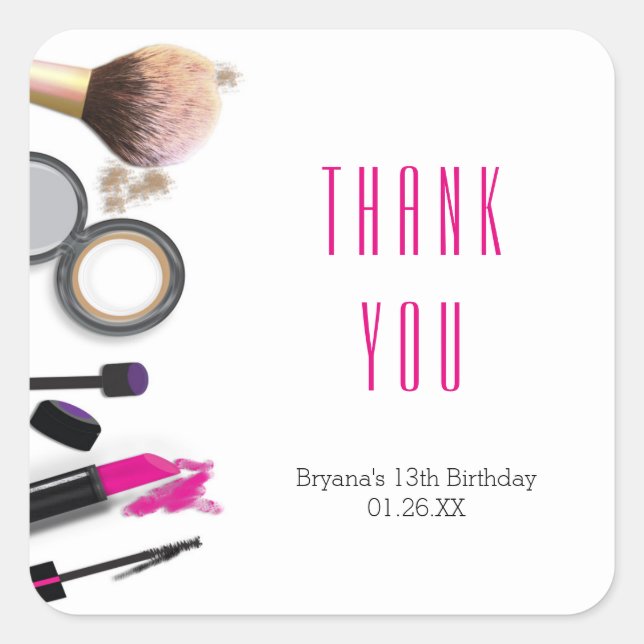 Makeup White Beauty Birthday Party Favor Sticker (Front)