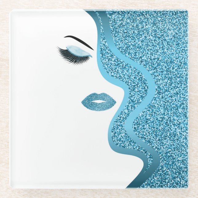 Makeup with glitter effect glass coaster (Front)