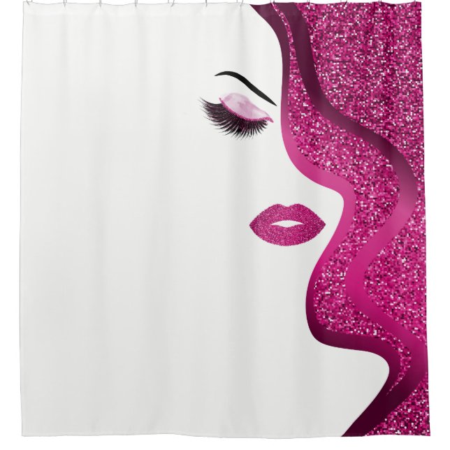 Makeup with glitter effect shower curtain (Front)