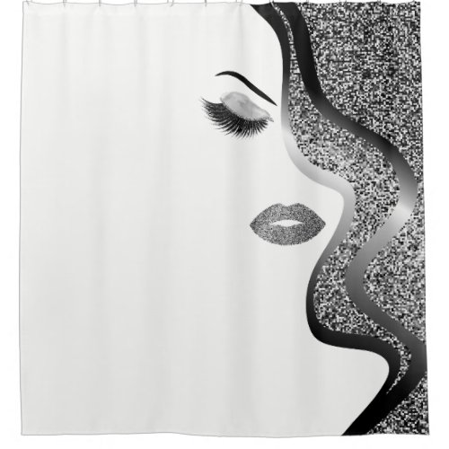 Makeup with glitter effect shower curtain