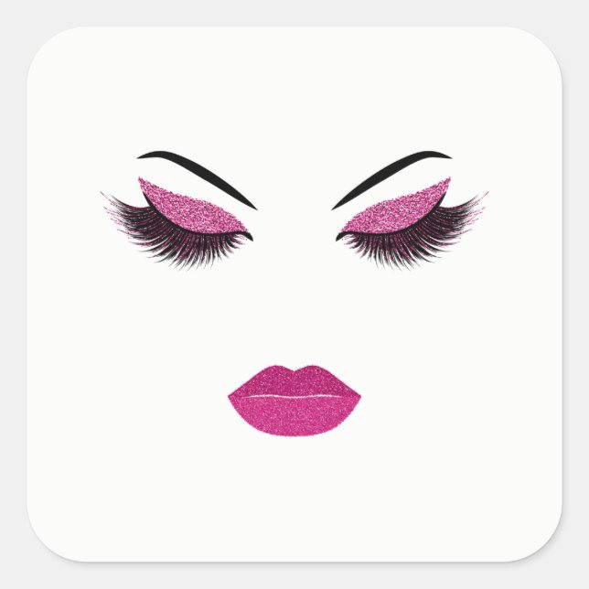 Makeup with glitter effect square sticker (Front)