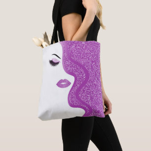 Makeup with glitter effect tote bag
