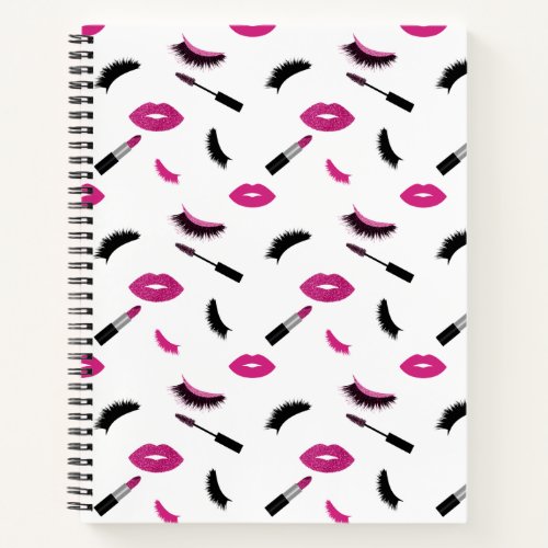 Makeup with pink glitter notebook