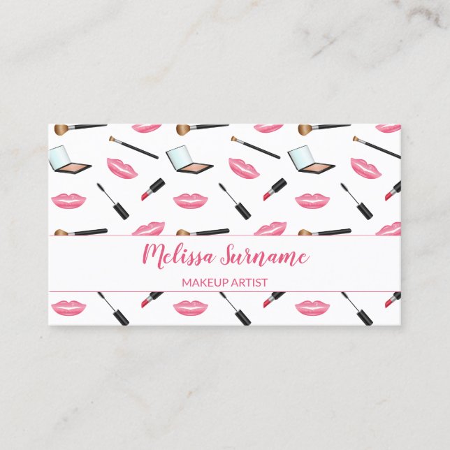 Makeup With Pink Lips Makeup Artist Personalized Business Card (Front)