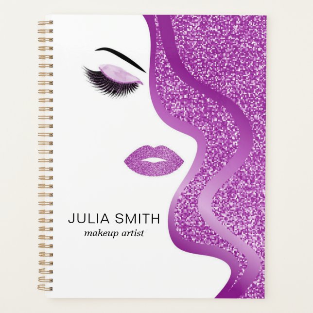 Makeup with purple glitter effect planner (Front)