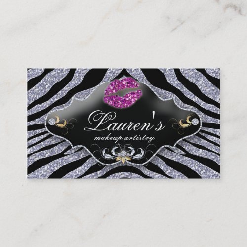 Makeup Zebra Business Card Sparkle Pink Black