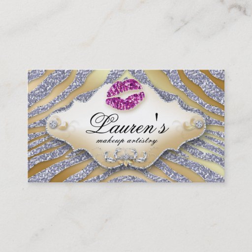 Customizable Makeup Zebra Business Card Sparkle Pink SG