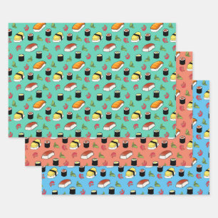 Maki and Nigiri Sushi with Wasabi and Ginger Wrapping Paper Sheets