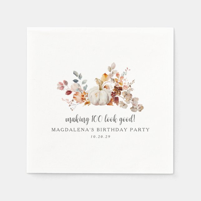 Making 100 Look Good Custom Fall Birthday Napkins (Front)