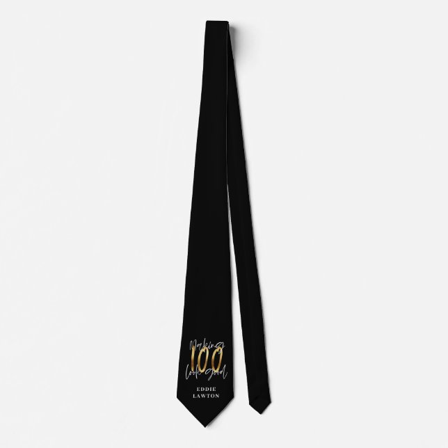 Making 100 look good gold birthday  neck tie (Front)