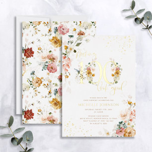 Making 100 Look Good Pink Floral Gold Foil Invitation