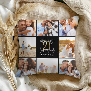 Making 21 look good gold black photo birthday throw pillow