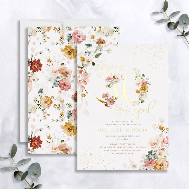 Making 30 Look Good Pink Floral Gold Foil Invitation (Creator Uploaded)