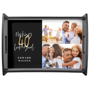 making 40 look good black and gold multi photo serving tray