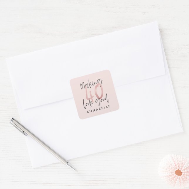 Making 40 look good girly pink glitter birthday square sticker (Envelope)