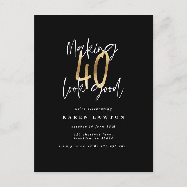 making 40 look good modern gold and black birthday postcard (Front)