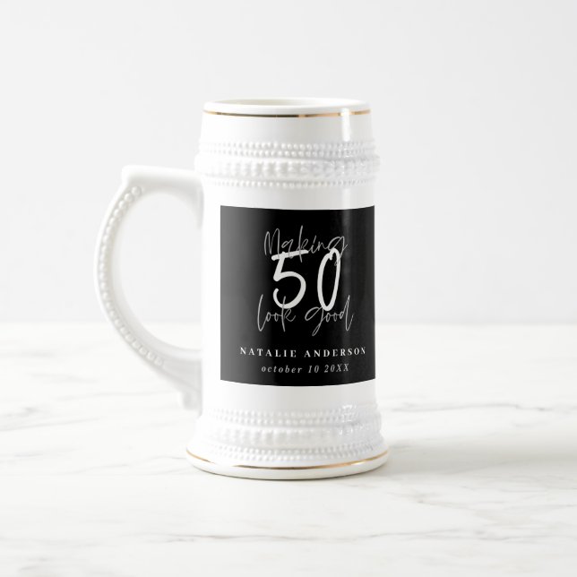 Making 50 look good birthday celebration beer stein (Left)