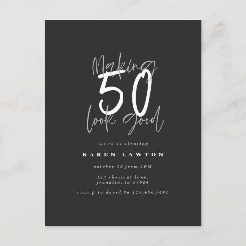 Making 50 look good birthday invitation postcard