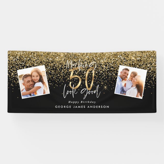 making 50 look good black and gold birthday  banne banner (Horizontal)