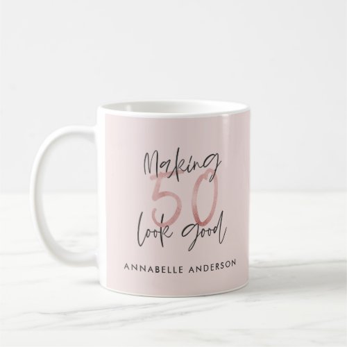 Making 50 look good girly pink glitter birthday coffee mug