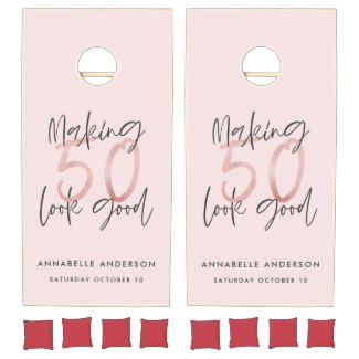 Making 50 look good girly pink glitter birthday cornhole set