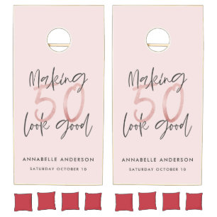 Making 50 look good girly pink glitter birthday cornhole set