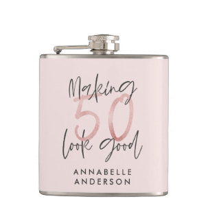 Making 50 look good girly pink glitter birthday flask