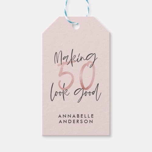 Making 50 look good girly pink glitter birthday gift tags