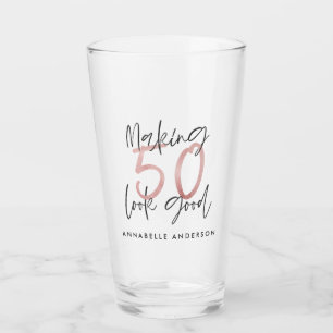 Making 50 look good girly pink glitter birthday glass