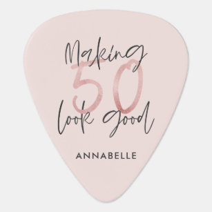 Making 50 look good girly pink glitter birthday guitar pick