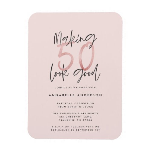 Making 50 look good girly pink glitter birthday magnet