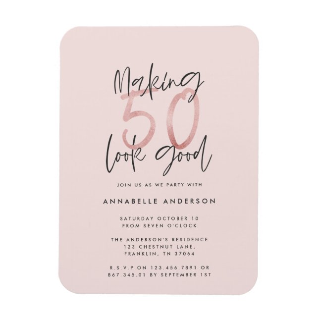 Making 50 look good girly pink glitter birthday magnet (Vertical)